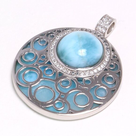 LARIMAR NECKLACE, ZIRCON Necklace, 925 Sterling Silver Necklace - Picture 4 of 9
